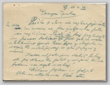 Dopisnica iz policijskih zaporov na Povšetovi v Ljubljani 10. 2. 1944, pred transportom v Dachau